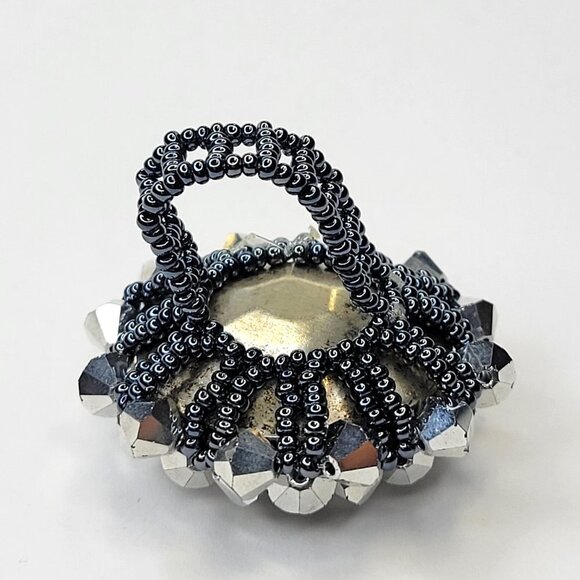 Silver Sparkling Crystal Ring Bicone Beads Cluster Ring Glitter Stretch Ring - Picture 5 of 10